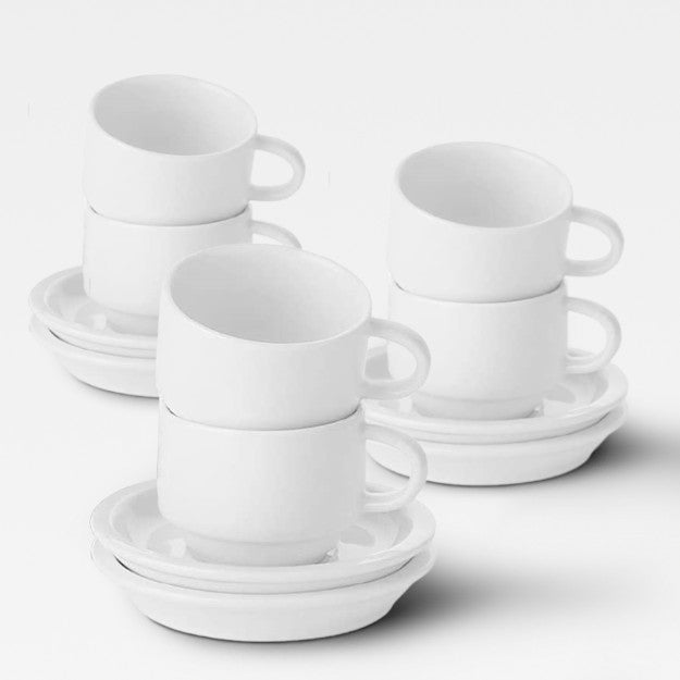 Porcelain- Rim White Demitasse (espresso) Cup and Saucer- 3.5oz